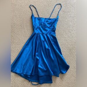 Blue satin mini windsor dress tie back